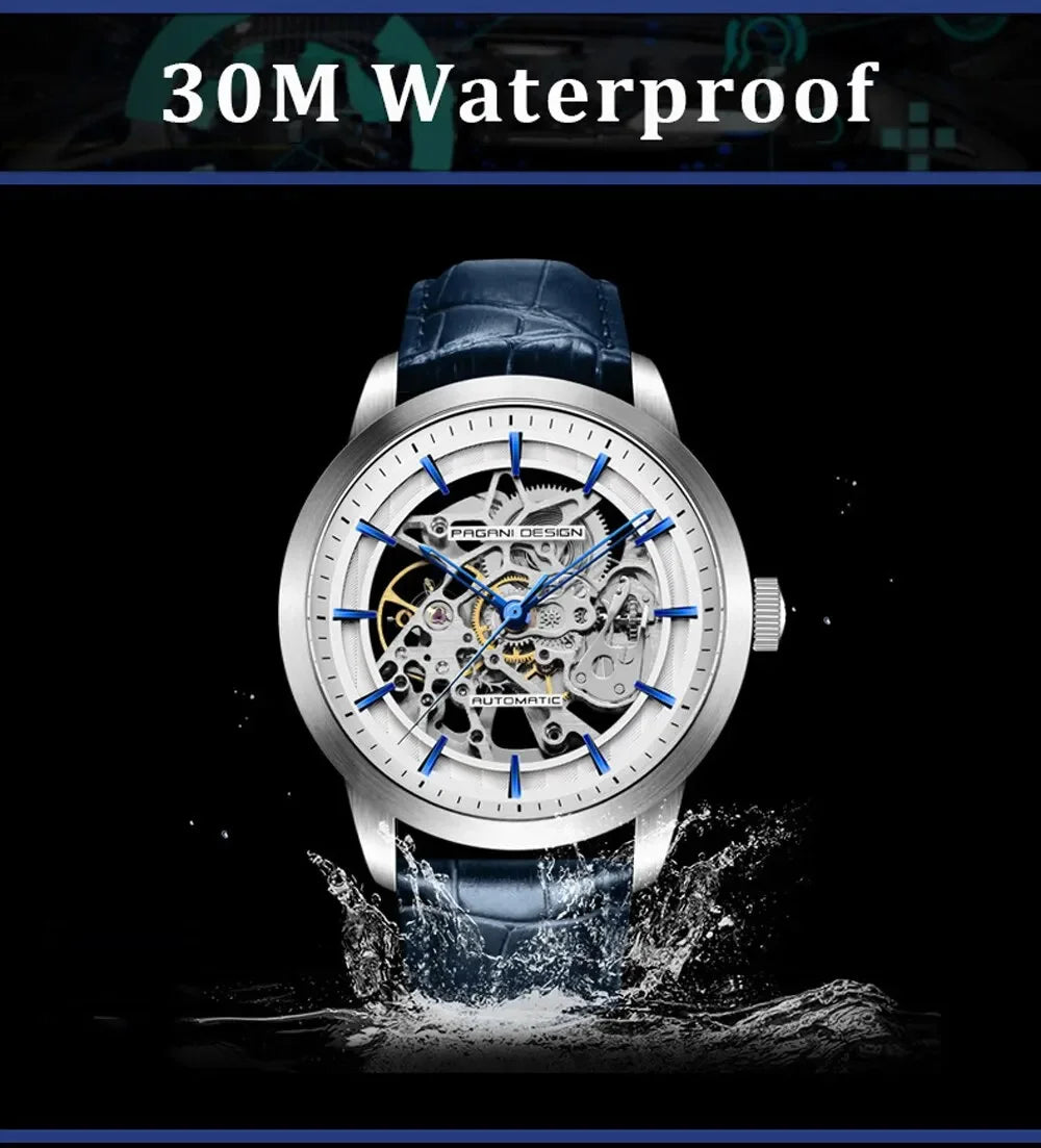 PAGANI DESIGN Reloj de Hombre de Negocios Lujo Esqueleto Hueco Correa de Cuero Reloj de Pulsera Masculino Nuevo Reloj Mecánico Masculino Relogio Masculino