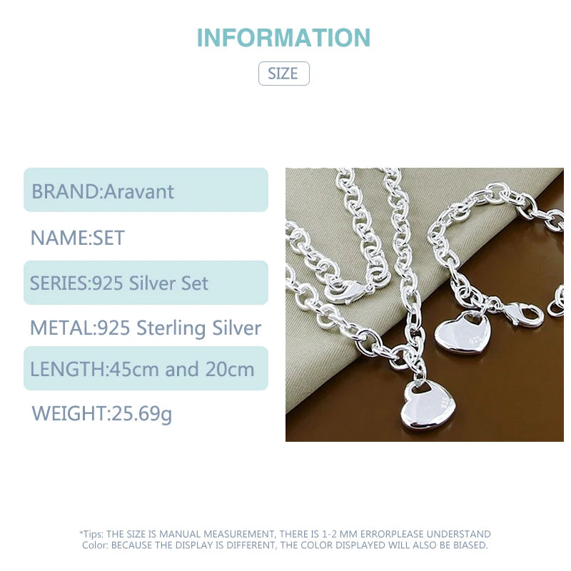 Aravant 925er Silber Brautschmuck Sets Liebe Herz Halskette Armbänder Set Für Frauen Mode Schmuck