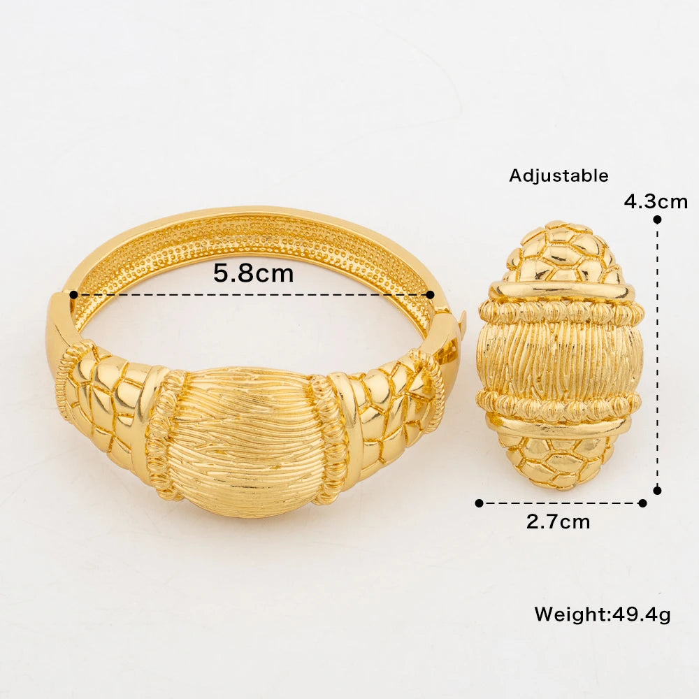 Mode Frauen Armreif und Ring Schmuckset 18k Goldfarbe Armband Cocktailring 2tlg Set für Verlobung Party Zubehör Geschenke