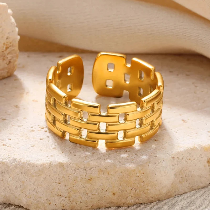 Edelstahl Blumenringe für Frauen Goldfarbe Muschel Seestern Mehrschichtiger Aushöhlungsring Modeschmuck Hochzeitsgeschenke