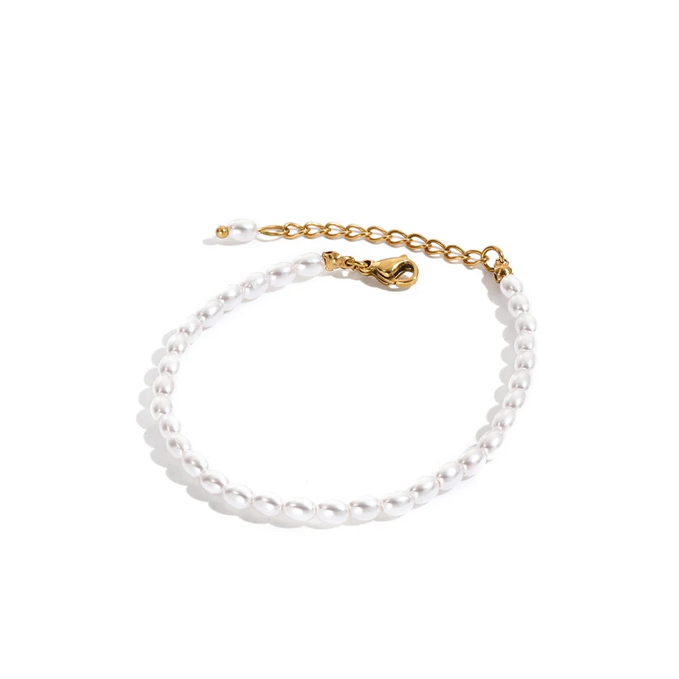 COLALA Imitationsperlen-Armband Oval Perlen Edelstahlarmband Damengeschenk für den Urlaub
