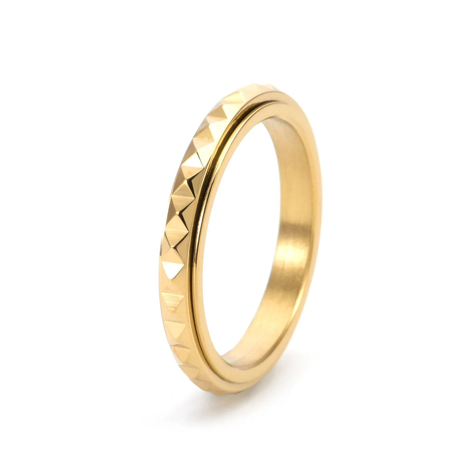 3mm dünner Edelstahl Pyramiden-Spinner-Ring Ehering für Frauen und Mädchen Größe 5-12