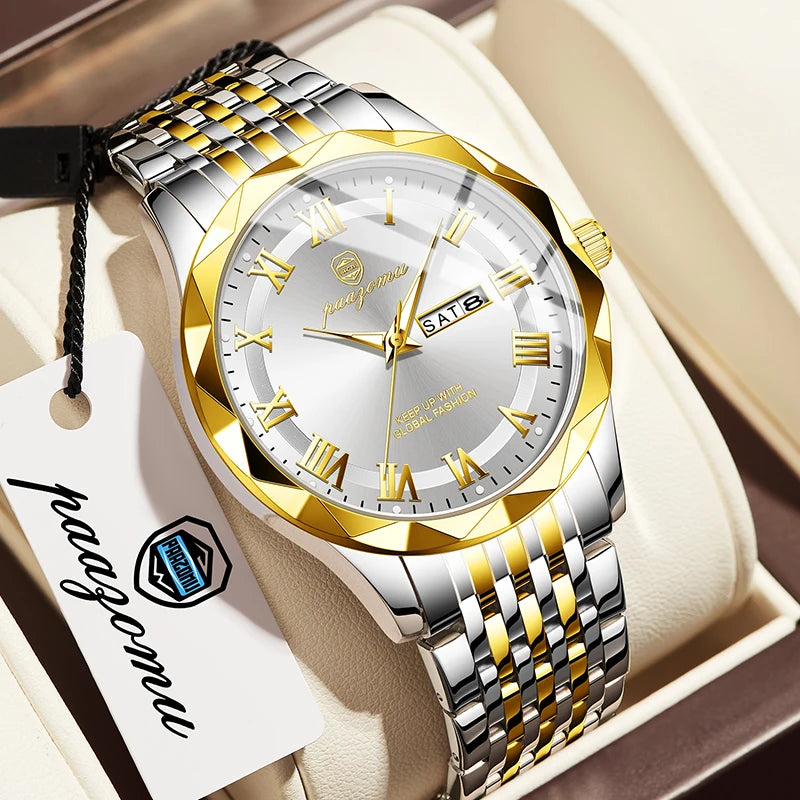 PAAZOMU Top Original Reloj de Hombre Impermeable Luminoso con Fecha Rectangular Reloj de Pulsera para Hombre Malla de Acero Inoxidable Relojes de Cuarzo para Hombre