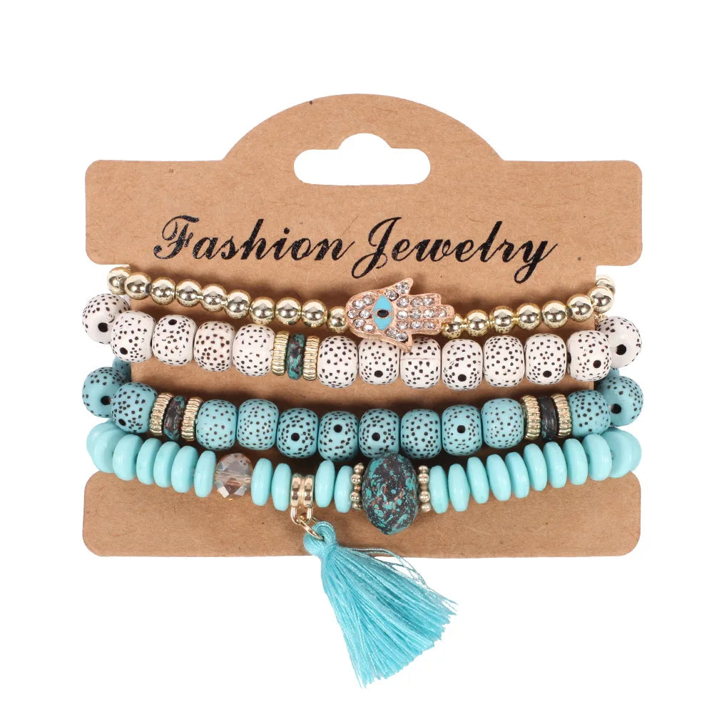 Böhmisches handgefertigtes Perlenarmband-Set für Damen Sommer Bunte Perlenketten-Armreif Mädchen Boho Schmuckzubehör