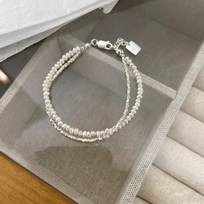 VENTFILLE 925 Silver Double Layer Pearl Bracelet for Women Girl Design Bead Korean Jewelry Dropshipping