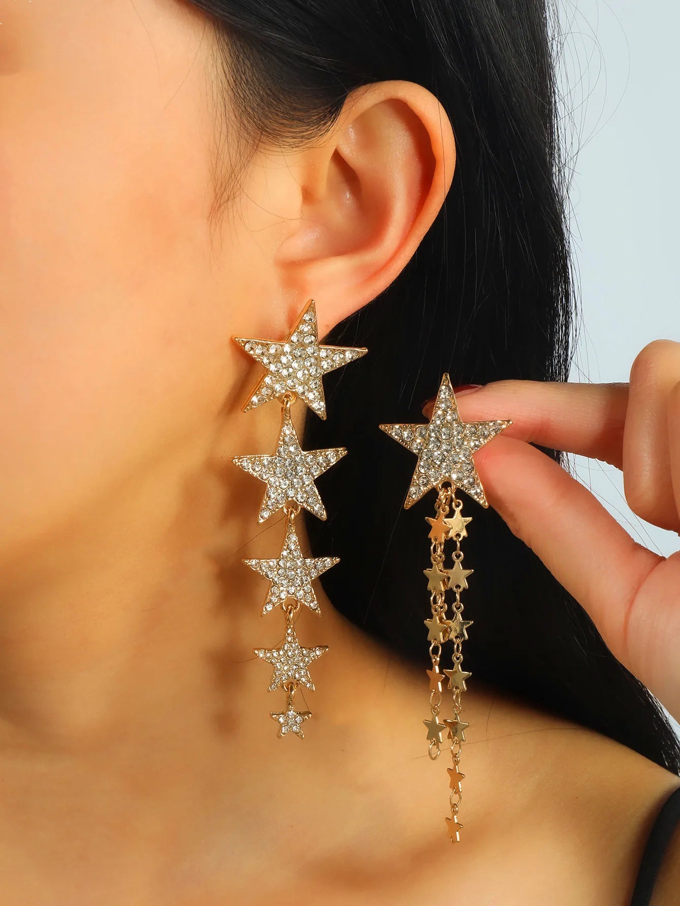 Vintage Lange Stern-Ohrringe für Damen Trendige Metall Gold Silber Farbe Punk Statement Ohrringe Party Schmuck