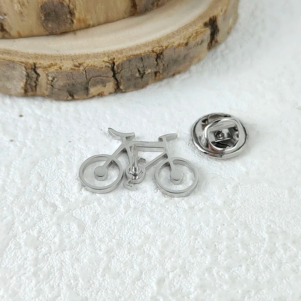 New punk style bicycle hollow stainless steel gold-plated badge, suit lapel pin waterproof black, men's brooch set