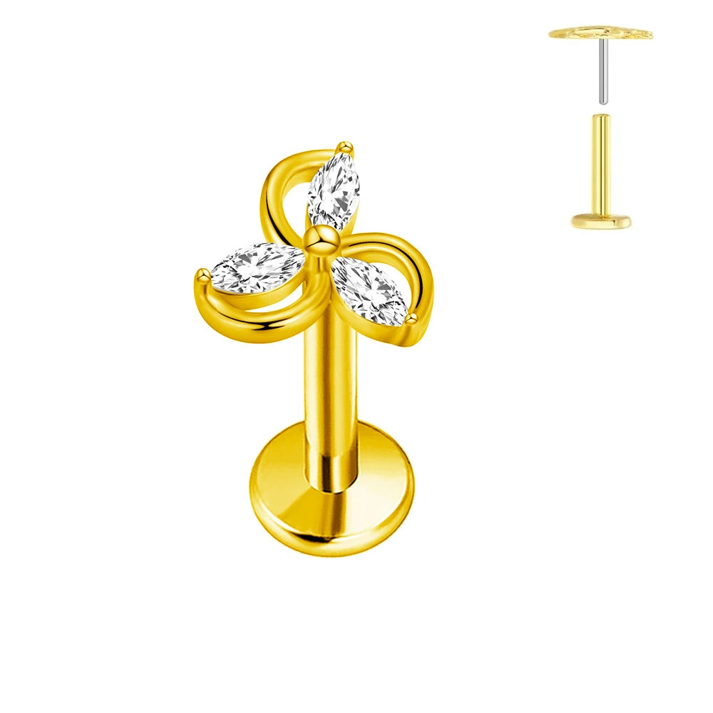 ASTM F136 G23 Titan Herzförmiger Ohrstecker 16G 18G 20G Threadless Piercing Butterfly Push-in Lippenstecker Daith Labret Conch