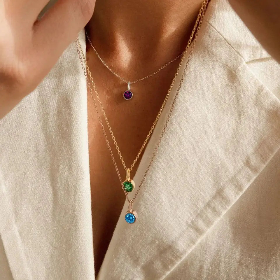 Birthstone Necklace for Woman Stainless Steel 12 Constellation DIY Colourful Zirconia Pendat Birthday Gift Jewelry Wholesale