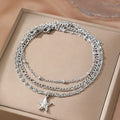 woiwoi Stainless Steel Anklet Starfish Triple Stacking Chain Light Luxury Fashion Elegant Ladies Anklet Jewelry Party  Match