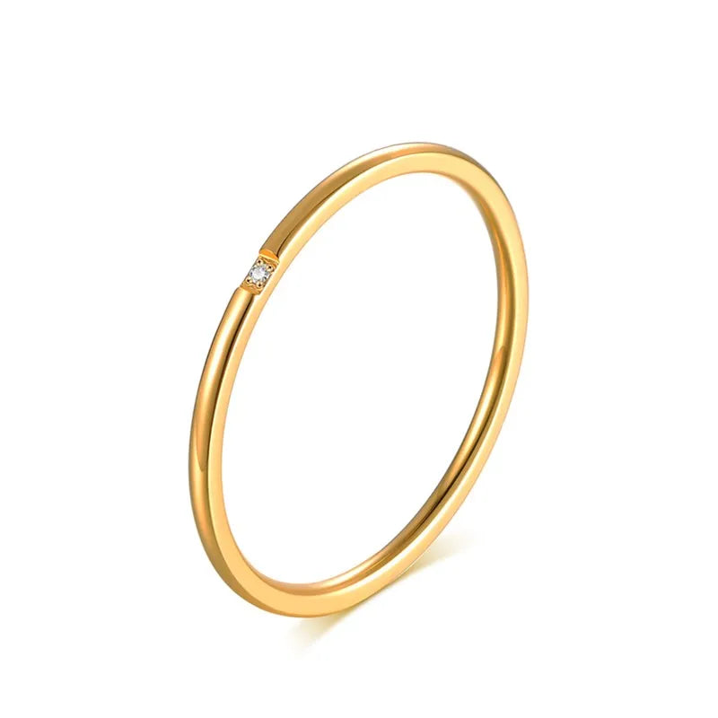 1 mm dünner Edelstahl CZ Inlay Stapelbarer Ring Ehering für Frauen Mädchen Größe 3-10