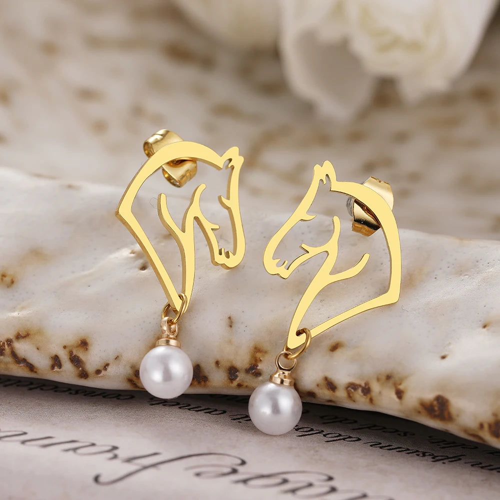 Edelstahl Ohrringe 2022 Trend Exquisite Linien Pferde-Design Perlenanhänger Ohrringe für Damen Schmuck Party Geschenke NEU