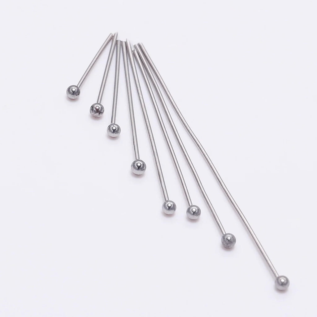 100 unidades/paquete de alfileres de cabeza de bola de acero inoxidable de 15-50 mm de color plata para hacer joyas a mano, accesorios de hallazgos de alfileres