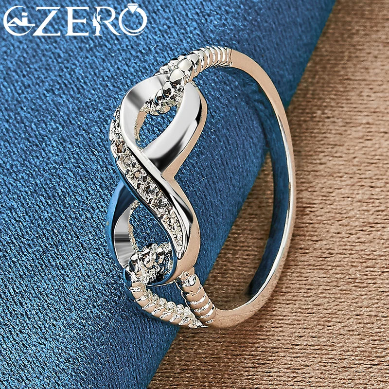 ALIZERO 925 Sterling Silber Zirkon 8-Form Ring für Frauen Eheringe Verlobungsband Ewiges Manifest Schmuck Paar Geschenk