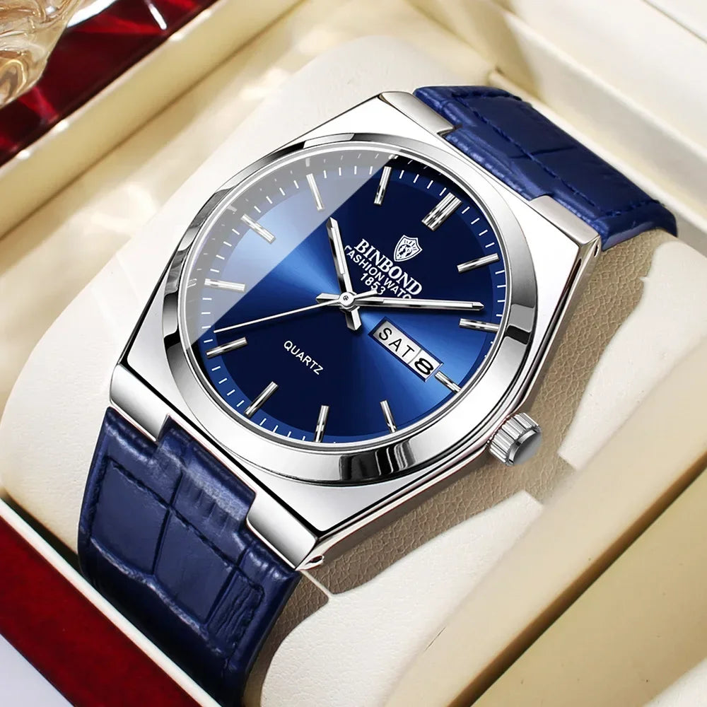 Nuevos regalos Top de negocios casual Reloj azul para hombres Relojes de lujo automáticos Relojes de pulsera de cuarzo de moda para hombre Relogio Masculino