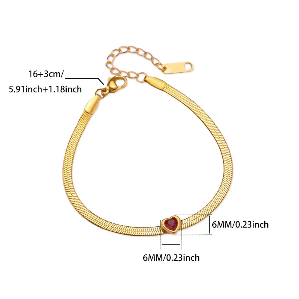 Zirkon Geburtsstein Herz Armbänder für Frauen Goldfarbene Edelstahl Herzarmband Hochzeit Geburtstag Luxus Schmuck Geschenk