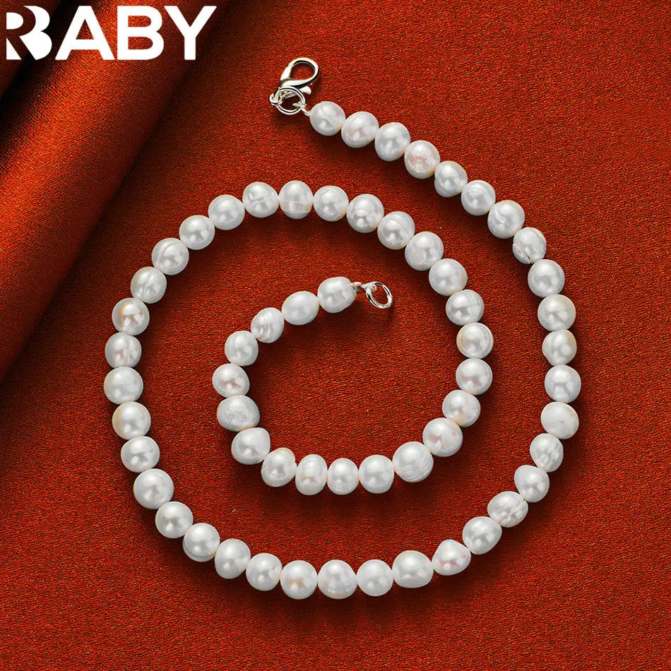 URBABY 925 Sterling Silver 40-50cm White&Pink&Purple Pearl Necklace For Women Charm Trend Birthday Gifts Fashion Party