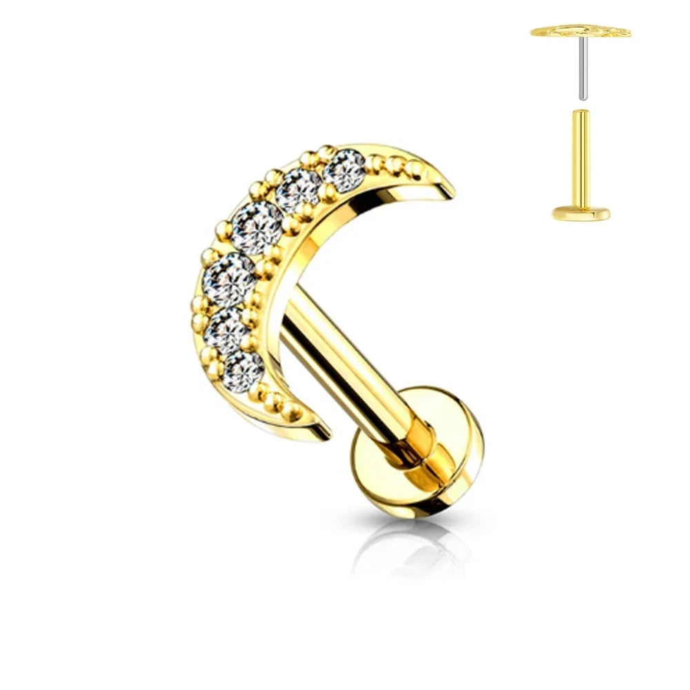 G23 Flores de titanio Labret de empuje 16G 18G 20G Piercing de mariposa para labios sin rosca con forma de gota de agua, arete para tragus, joyería corporal