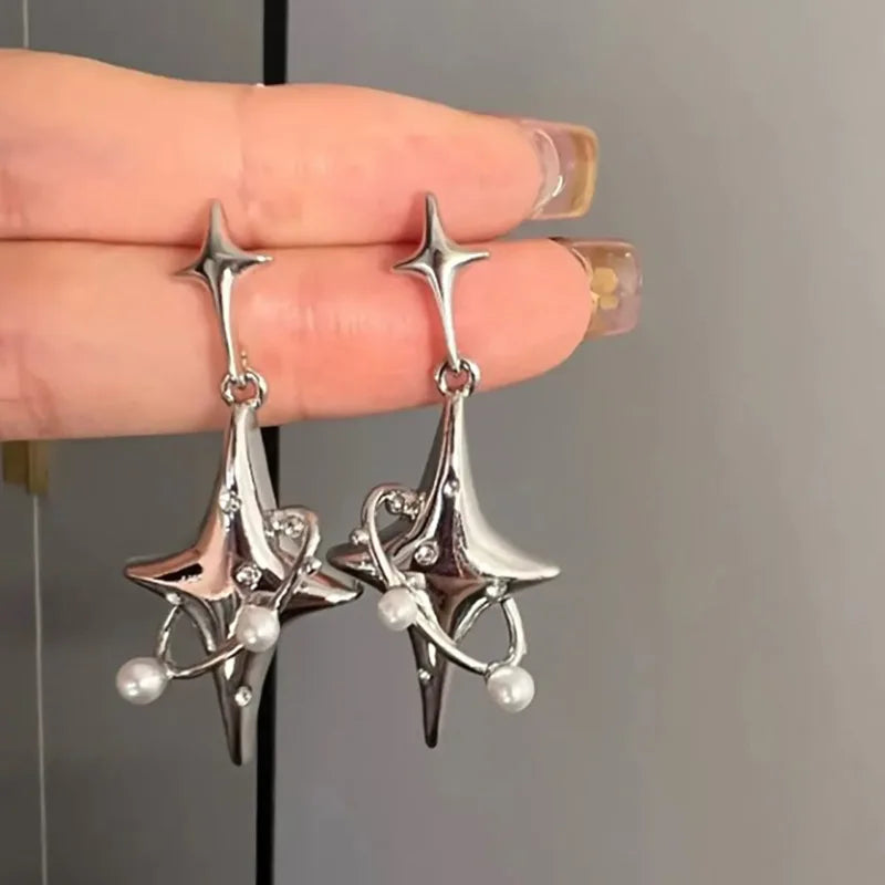 Y2K Unregelmäßige Flüssige Ohrringe für Damen Silberfarben Hip-Hop Punk Mode Geometrischer Ohrclip Mädchen 2024 Trendiger Party Schmuck