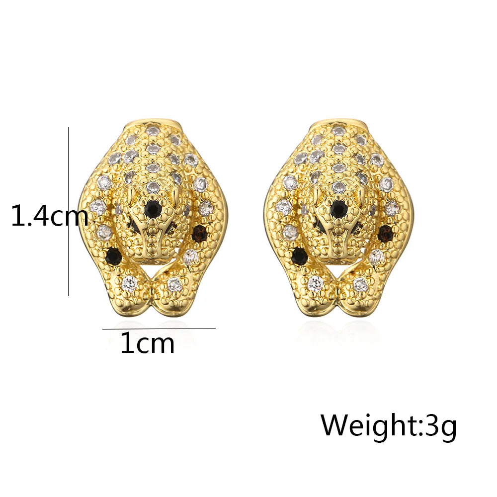 NEWBUY 2024 Neue Mode Goldfarbe Edelstahl Hochzeitsschmuck Luxus AAA Zirkonia Leopard Ohrringe Für Elegante Frauen Geschenk