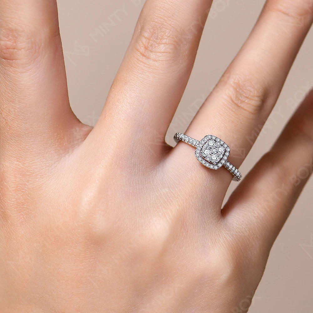 MINTYBOX S925 Sterlingsilber Halo Moissanit Verlobungsring für Damen Klassische Labor-Diamantringe 18K vergoldet Hochzeit Edler Schmuck