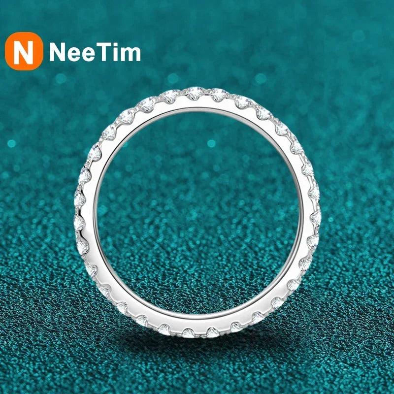 NeeTim Voll-Moissanit-Ring für Damen, Hochzeitsschmuck, 925 Sterling Silber mit Weißgold-Überzug, Ringe, Diamant-Verlobungsband