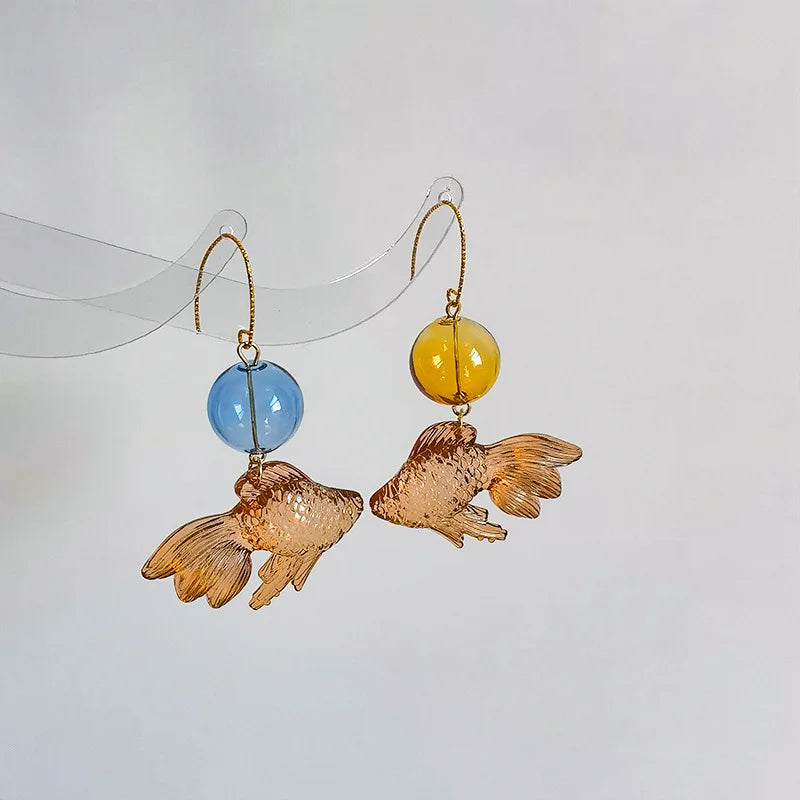 Kreativer Goldfisch Ohrring Einzigartiger transparenter Goldfisch Anhänger Ohrring Süße Koi-Fisch Ohrhänger Personalisierter Schmuck Großhandel