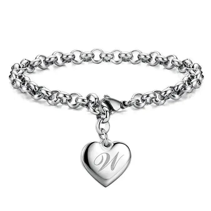 925 Sterling Silber Fein 26 Buchstaben Damen Herren Kette Armband Anhänger Herz Süß Hochzeit Persönlichkeit Schmuck Damen Geschenk Party 20cm