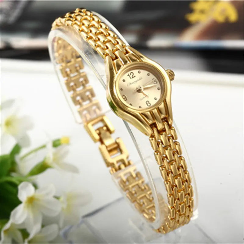 Golden Armbanduhr für Frauen Kleines Zifferblatt Luxus Damenuhr Stahl Elegant Quarz Damen-Uhr Mode Geschenk reloj mujer