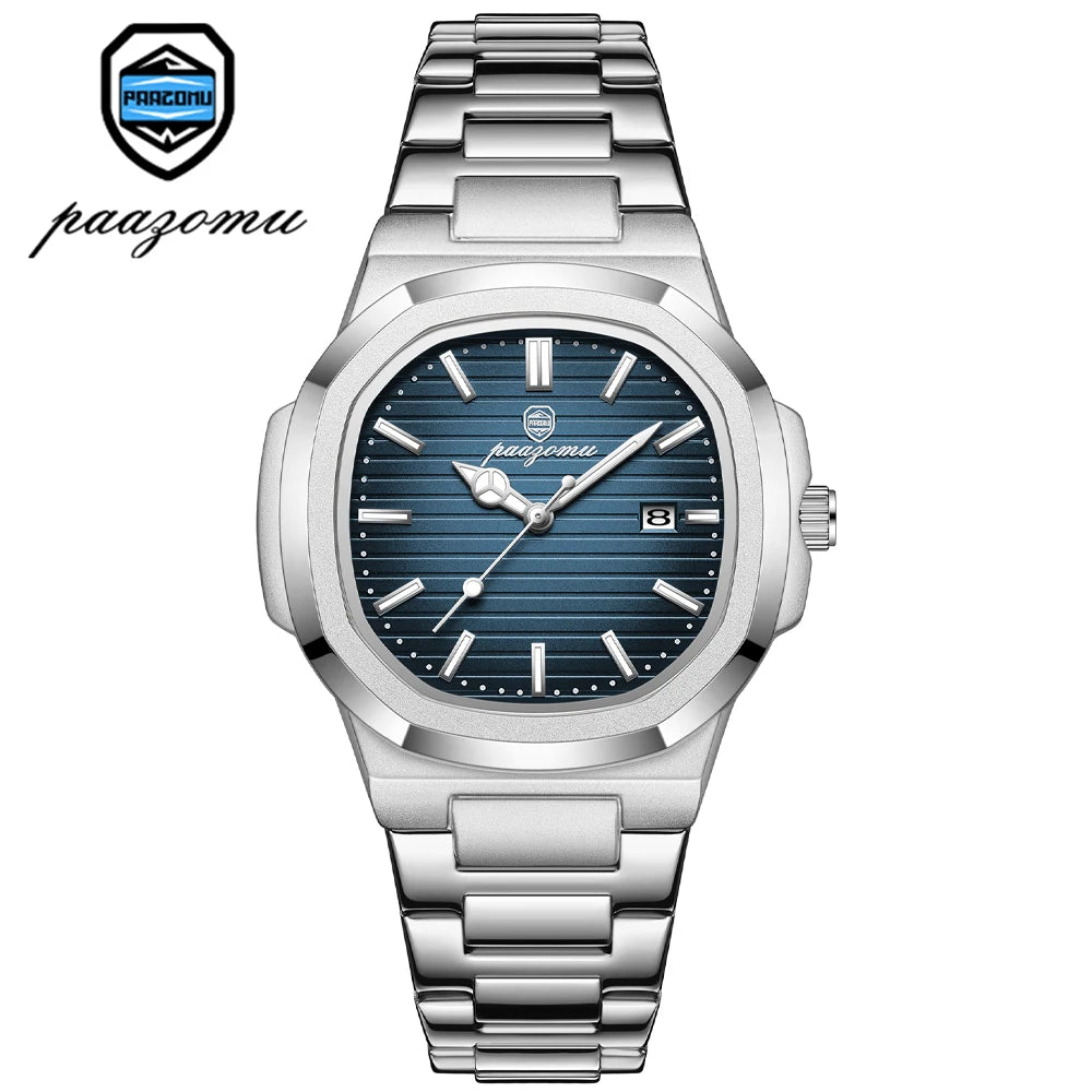 PAAZOMU Top Marca de Lujo Hombre Reloj Deportivo Impermeable Luminoso Fecha Hombre Reloj de Pulsera Cuadrado Dial Cuarzo Hombre Relojes Alta Calidad