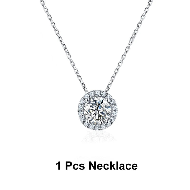NeeTim 1ct D Color VVS1 Moissanite Schmuckset 925er Silber mit Weißgold vergoldeter Halskette und Ohrsteckern für Damen