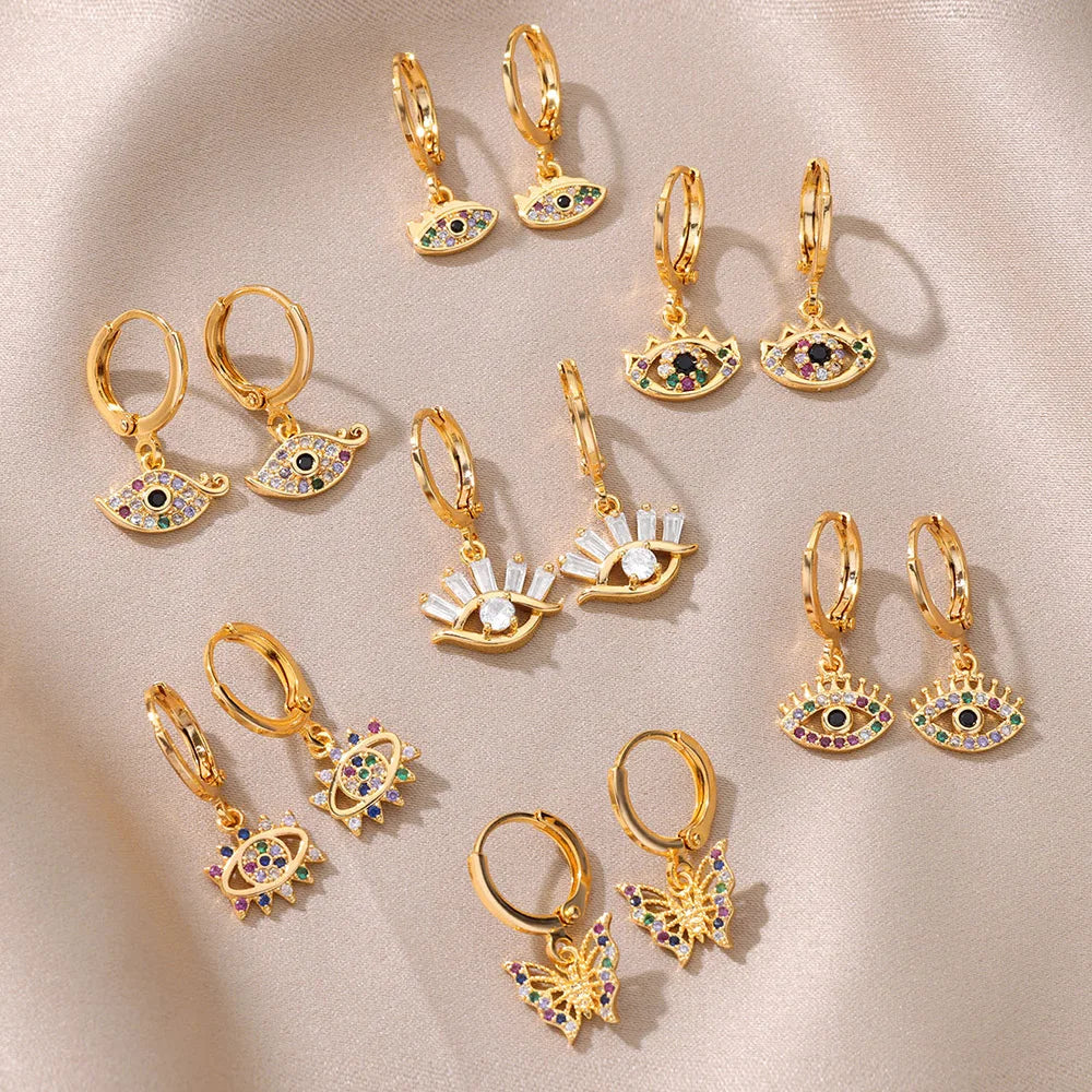 Neu Zirkon Evil Eye Ohrringe für Frauen Goldfarbe Edelstahl Ohrring Hochzeit Ästhetischer Vintage Schmuck Geschenk Brincos
