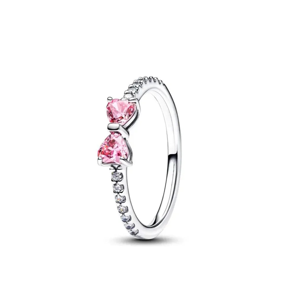 925er Silber Herz-Stein-Ring Neu Heiß Verkaufend Rosa Weiße Ringe Geeignet für jeden Anlass Passendes DIY Geburtstagsgeschenk