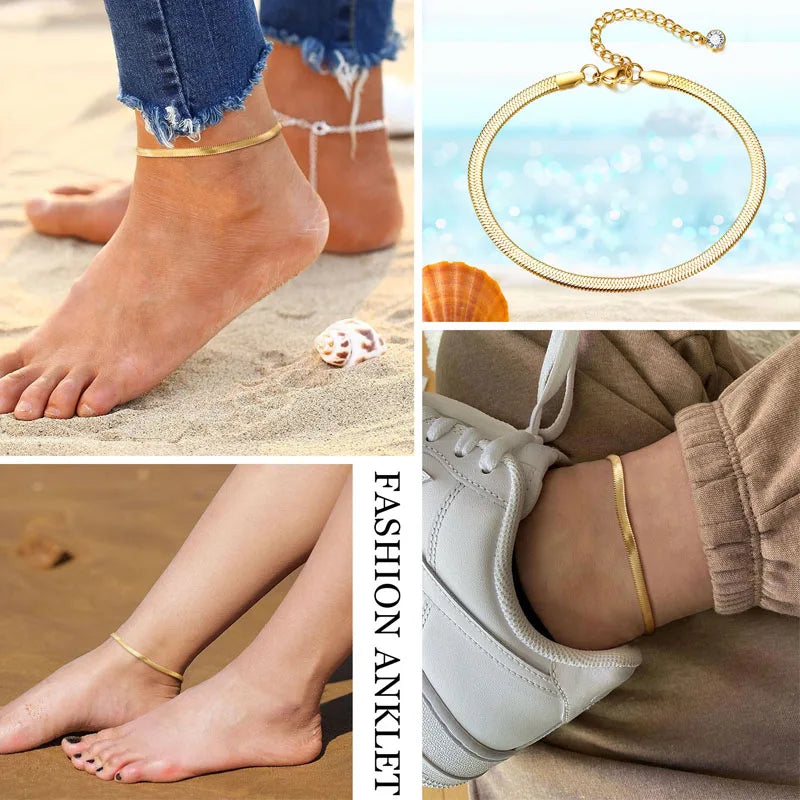 Schlangenketten-Fußkettchen für Damen und Mädchen, verstellbar, Sommer-Strand-Fußkettchen, Armband, Muttertagsgeschenke, Edelstahl, nicht allergisch
