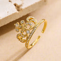 NEWBUY 2025 Trendige goldfarbene Kronen-Anhänger-Fingerringe, offenes Design, verstellbar, glänzende Zirkonia-Hochzeits-Schmuck für Damen