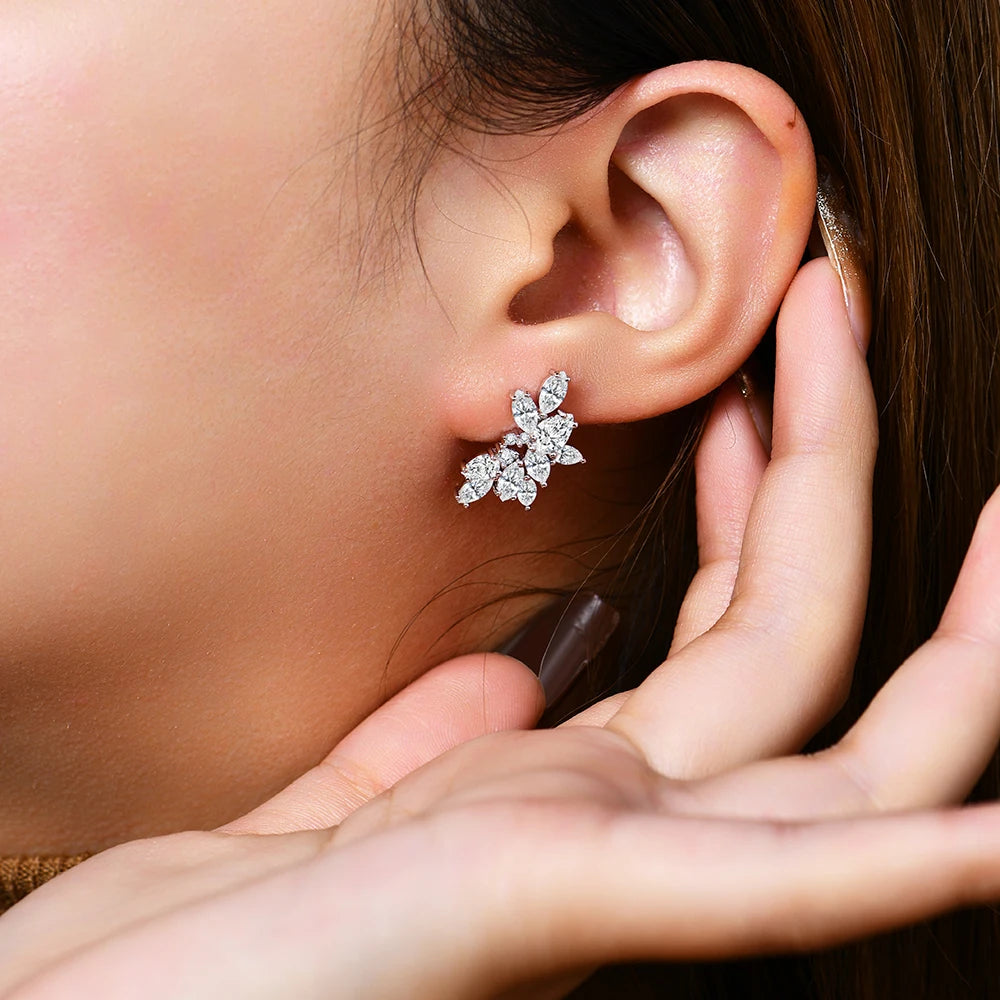MINTYBOX Pendientes de racimo de moissanita con diamantes, de plata de ley 925 maciza chapada en oro de 18 quilates para mujer, para boda, compromiso, joyería de lujo