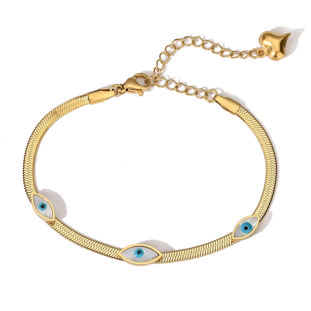 NEWBUY Hochwertiger, lichtechter 316L Edelstahl Schmuck Gold/Silber Farbe Evil Eye Choker Kette Armband für Frauen Mädchen Geschenk
