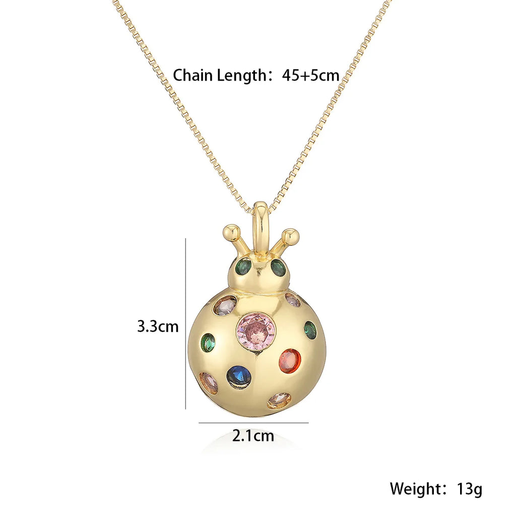 NEWBUY 2025 New Arrival Gold Color Delicate Ladybug Pendant Necklaces For Women AAA Cubic Zirconia Copper Jewelry Gift