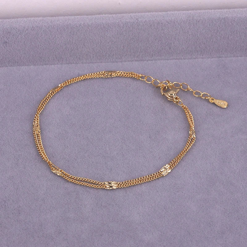 s925 Sterling Silber Doppelreihen Armband für Damen, elegant, schlicht, Süßwasser-Kette, Schmuck