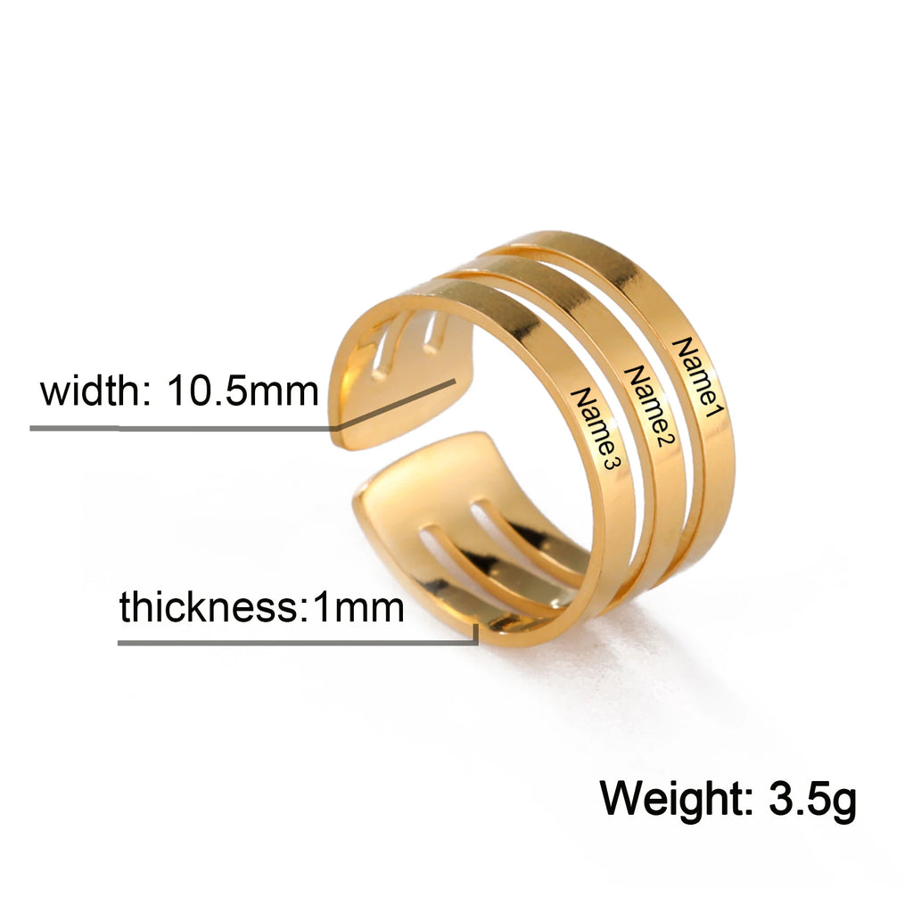 Personalisierter Fingerring für Damen Herren Familie Gravur Name Kundenspezifisches Paar Liebhaber Geschenk Metall Edelstahl Goldfarbe Schmuck