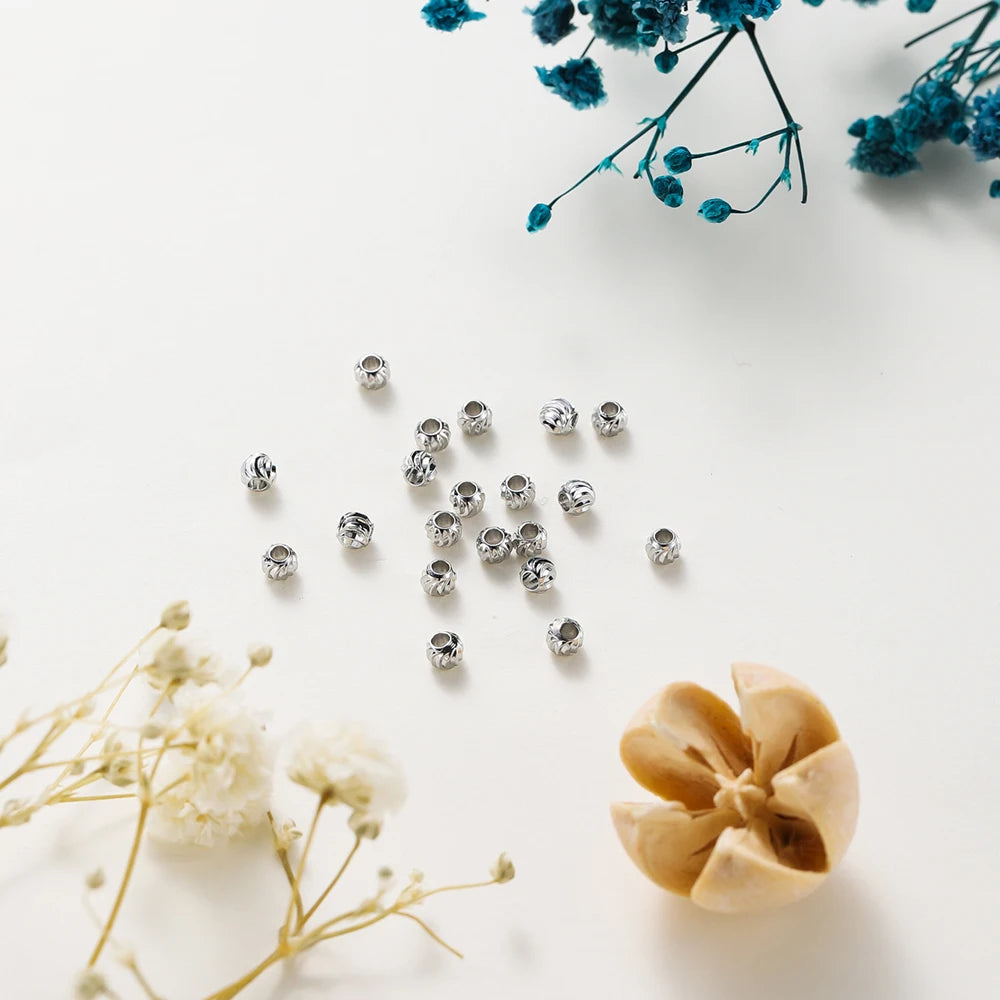 50 unidades de accesorios de joyería DIY chapados en oro de 14K y 18K, cuentas de flores cortadas a rayas de 2,5, 3, 4, 5 y 6 mm, cuentas espaciadoras a granel para manualidades de abalorios