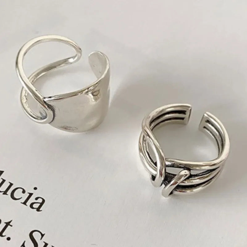 Anillo Nudo Cadena Plata de Ley 925 para Mujer, Anillo Ancho de Diseño Geométrico Rock Punk, Regalo de Joyería, Venta al por Mayor y Dropshipping