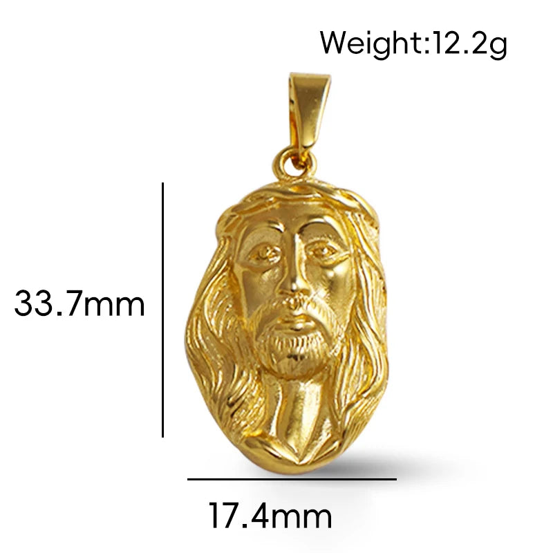 Colgante de Jesús de acero inoxidable chapado en oro de 18 quilates - Estilo clásico Hip Hop, regalo ideal para hombre para uso diario