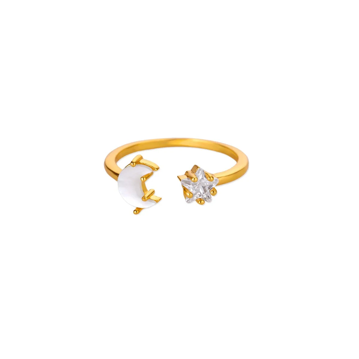 Zirkon-Mondringe für Frauen, Edelstahl, leuchtender Mond-Stern, verstellbarer Fingerring, ästhetischer Hochzeitsschmuck, Geschenk, Bague Femme