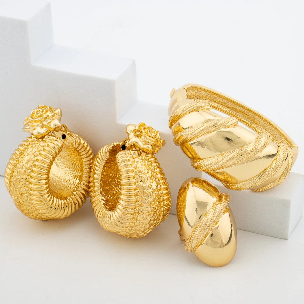 2024 Trend Schmuckset für Damen Baumelohrringe und Armreif Ring Hochzeiten Braut Schmuckset Verlobungsfeier Ohrringe Accessoire