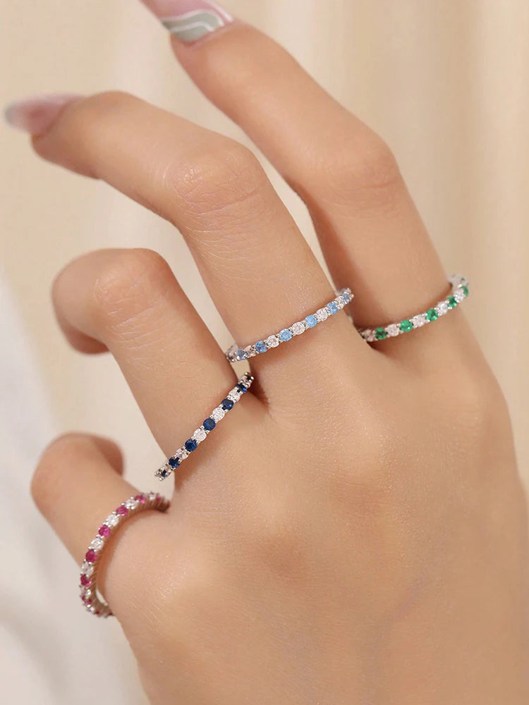 925 Sterling Silver Fashion Shiny 1.4mm Full Zircon Stackable Plain Ring For Women Daily Party Personalized Fine Jewelry