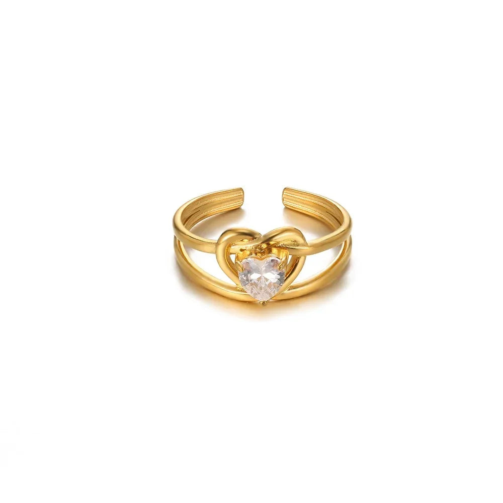 Punk Rote Zirkon Herzringe für Frauen Edelstahl Goldfarbe Günstiger Offener Ring 2025 Neue Mode Hochzeit Paar Schmuck Geschenk
