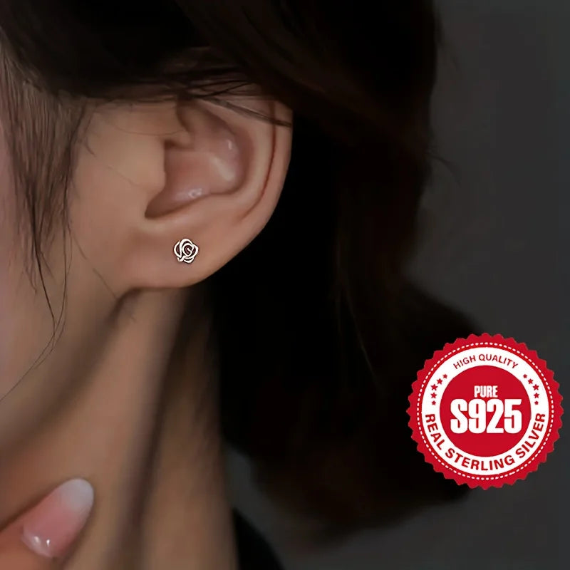 S925 Silber Rosenohrringe für Damen, hypoallergen, perfektes Geschenk für Verabredungen, vielseitig für den Alltag