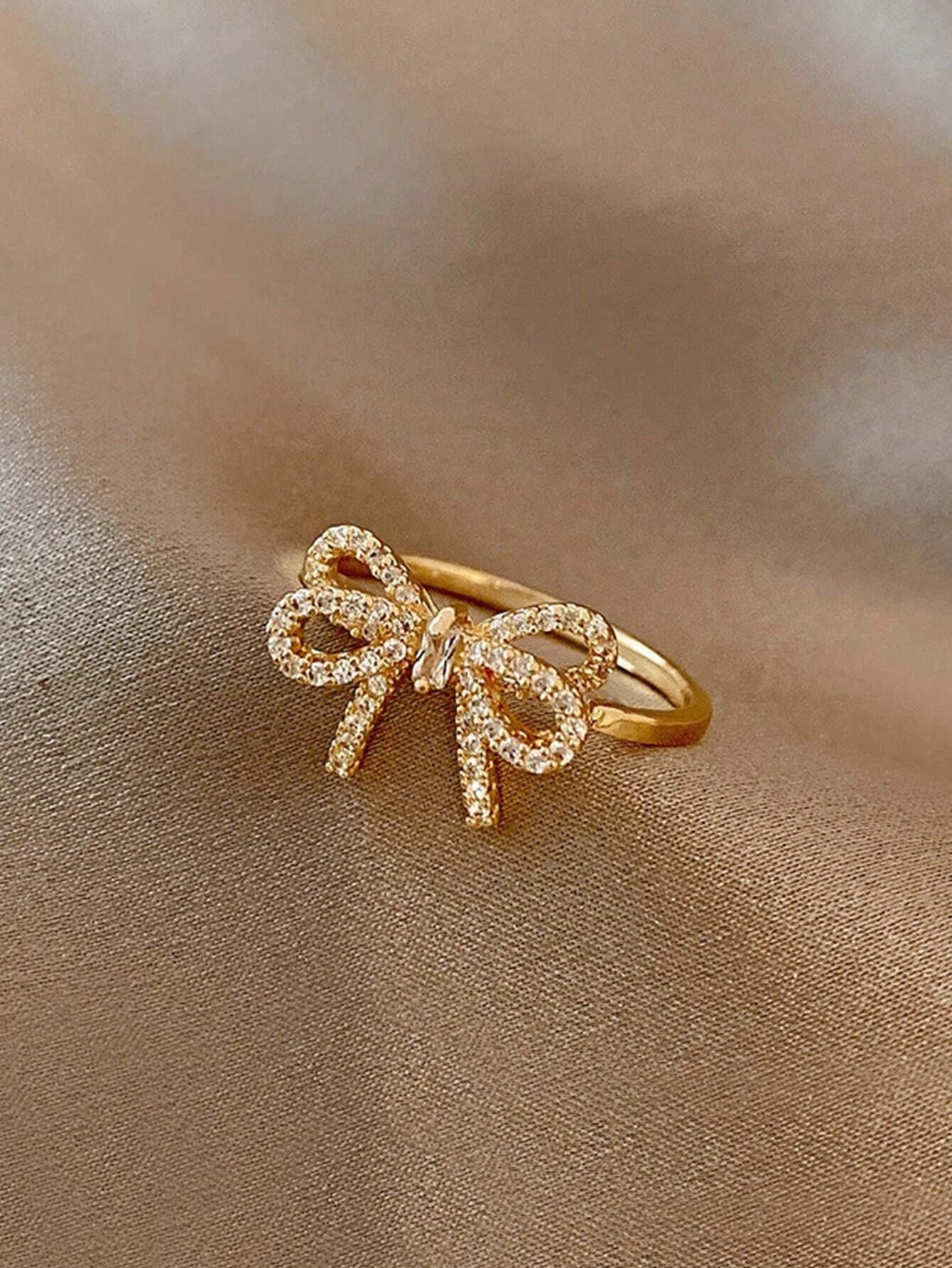 Yupsk Koreanische Mode Mikropavé-Kristall Zirkonia Schleifenring für Frauen Mädchen Exquisite Ins Trendige Minimalistische Fingerringe Schmuck