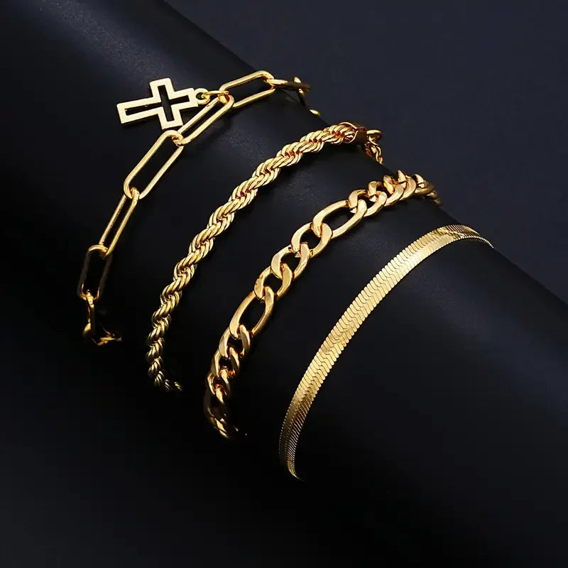 7-teiliges elegantes minimalistisches Kreuzanhänger-Schmuckset aus Edelstahl für Herren – Halskette und Armband für den Alltag